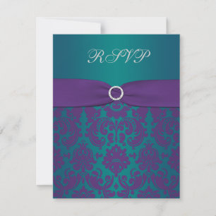 Lila und Aquamarine Damask-RSVP-Karte RSVP Karte