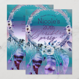 Lila und Aquamarine Dream Catcher Boho Geburtstags Einladung
