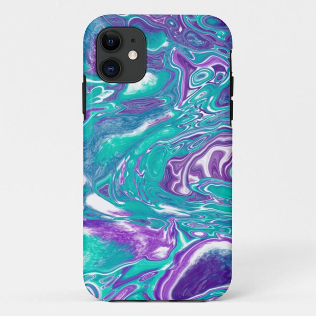 Lila und Aquamarine Fluid Art Marmor Case-Mate iPhone Hülle (Rückseite)