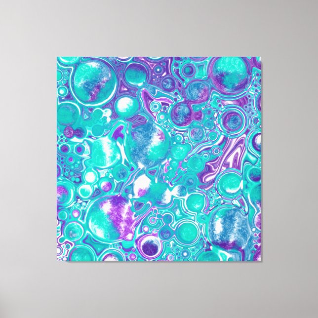 Lila und Aquamarine Fluid Art Marmor wie Blasen Leinwanddruck (Vorderseite)