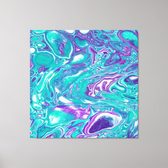 Lila und Aquamarine Fluid Art Marmor wie Blasen Leinwanddruck (Vorderseite)
