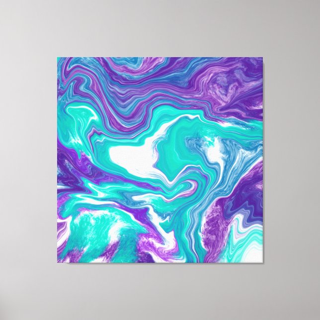 Lila und Aquamarine Fluid Art Marmor wie Leinwand  (Vorderseite)