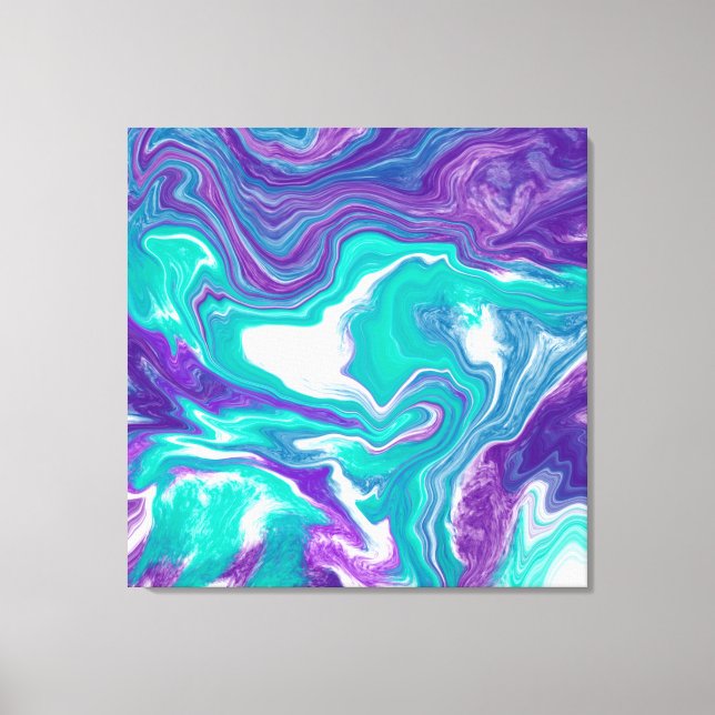 Lila und Aquamarine Fluid Art Marmor wie Leinwand  (Vorderseite)