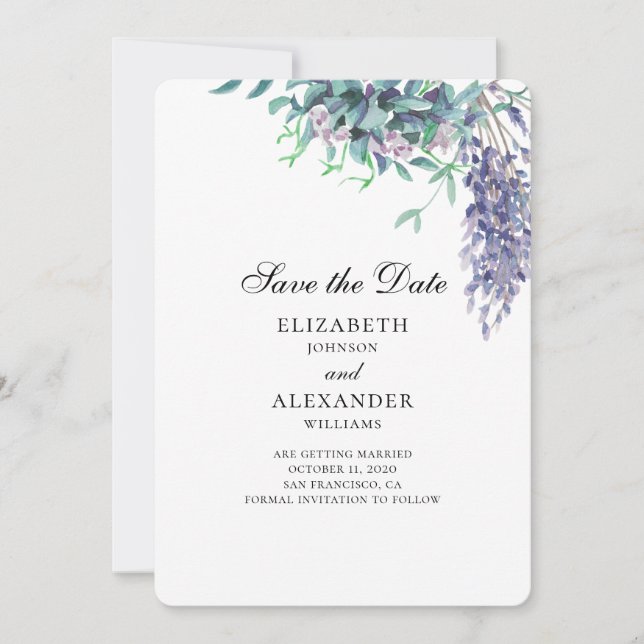 Lila und aquamarine Hochzeit. Save the Date Einladung (Vorderseite)
