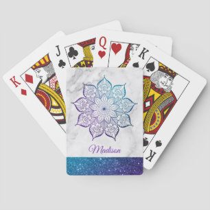 Lila und Aquamarine Imitate Glitzer Mandala auf Gr Spielkarten