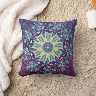 Lila und Aquamarine Mandala Throw Kissen