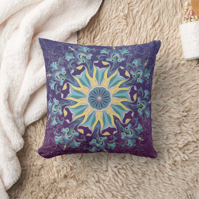 Lila und Aquamarine Mandala Throw Kissen (Decke)