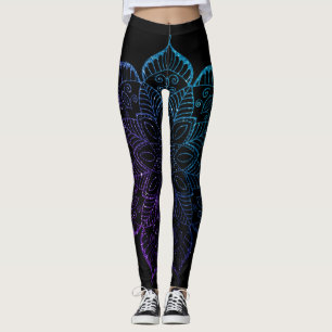 Lila und Aquamarine Ombre Imitate Glitzer Mandala  Leggings