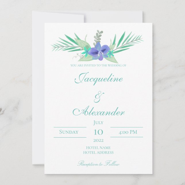 Lila und Aquamarine Orchideenhochzeit Einladung (Vorderseite)