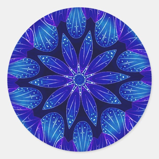 Lila und Aquamarine Petals Mandala Runder Aufkleber (Vorderseite)