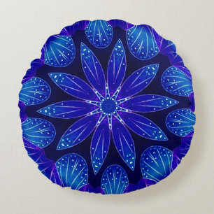 Lila und Aquamarine Petals Mandala Rundes Kissen