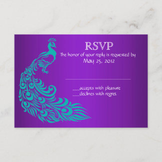 Lila und Aquamarine Pfaueneinladungen RSVP Karte