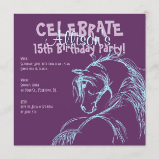 Lila und Aquamarine Pferderennbahn zum Geburtstag Einladung