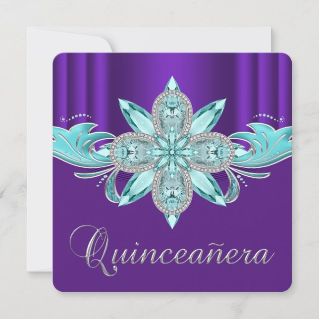 Lila und Aquamarine Quinceanera Einladung (Vorderseite)