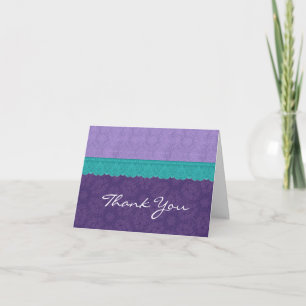 Lila und aquamarine Spitze-Hochzeit danken Ihnen Dankeskarte