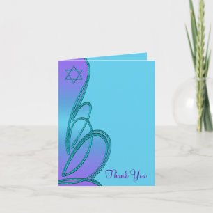 Lila und aquamariner blauer Schläger Mitzvah Dankeskarte