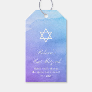 Lila und aquamariner Watercolor-Schläger Mitzvah Geschenkanhänger