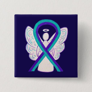 Lila und Aquamarines Awareness Ribbon Angel Button