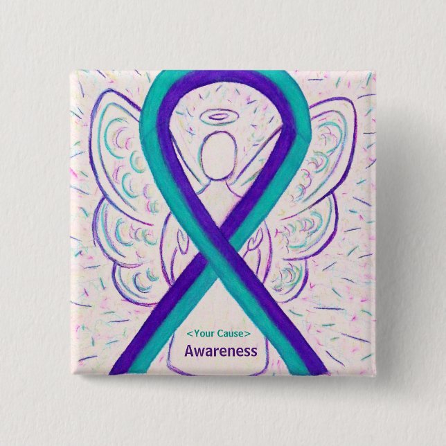 Lila und Aquamarines Awareness Ribbon Angel Button (Vorderseite)