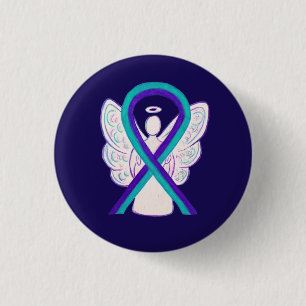 Lila und Aquamarines Awareness Ribbon Angel Button