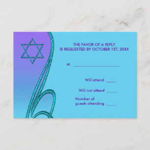 Lila und Aquamarines Blaues Bat Mitzvah UAWG RSVP Karte