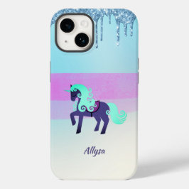 Lila und Aquamarines Einhorn mit Imitaten Glitzer Case-Mate iPhone 14 Hülle