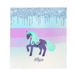 Lila und Aquamarines Einhorn mit Imitaten Glitzer Notizblock