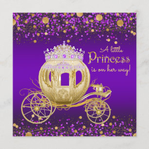 Lila und Baby-Dusche Goldprinzessin-Carriage Einladung