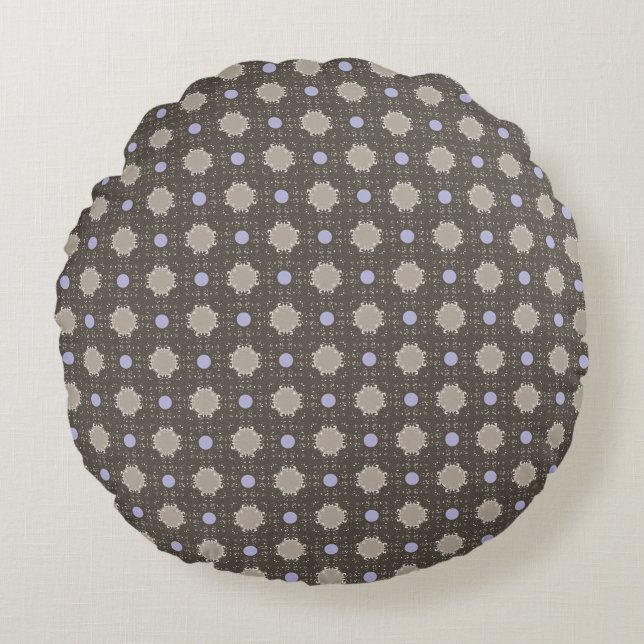 Lila und beige Polka Dots Round Pillow Rundes Kissen (Vorderseite)