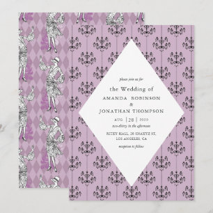 Lila und Black Paris Themed Calligraphy Wedding Einladung
