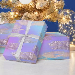 Lila und blau Iridescent & Rose Gold Malerei Geschenkpapier