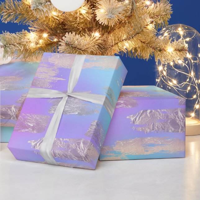 Lila und blau Iridescent & Rose Gold Malerei Geschenkpapier (Feiertage)