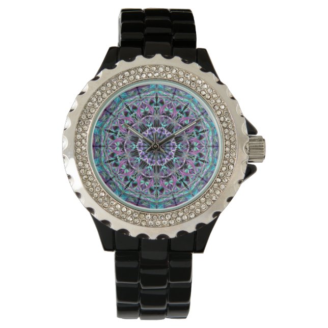 Lila und blau Mandala Armbanduhr (Vorderseite)