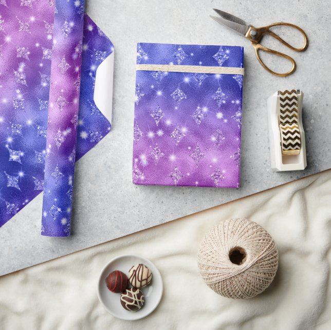 Lila und blau Ombre Glitzer Celestial Muster Geschenkpapier (Kunsthandwerk)