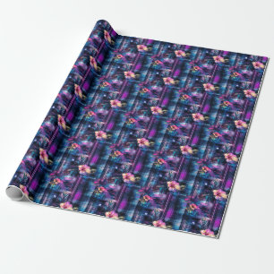 Lila und blau tropisch geschenkpapier