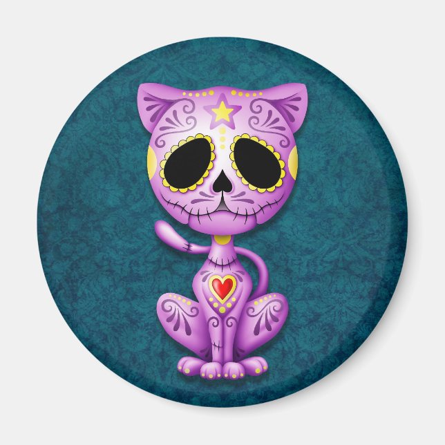 Lila und blau Zombie Sugar Kitten Magnet (Vorne)