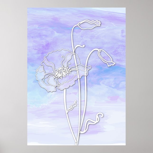 Lila und blaue Abstrakte Wasserfarbe und Pflaumen  Poster (Vorne)