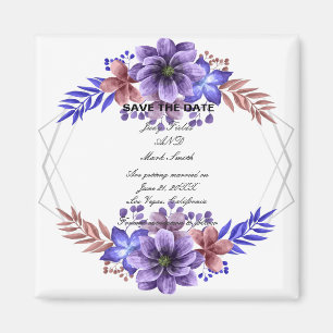 Lila und blaue Aquarellblumen Save the Date Magnet