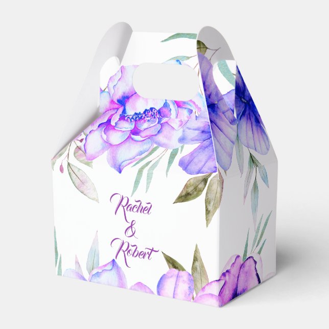 Lila und blaue Aquarellfarben-Blume Blumenhochzeit Geschenkschachtel (Vorderseite)