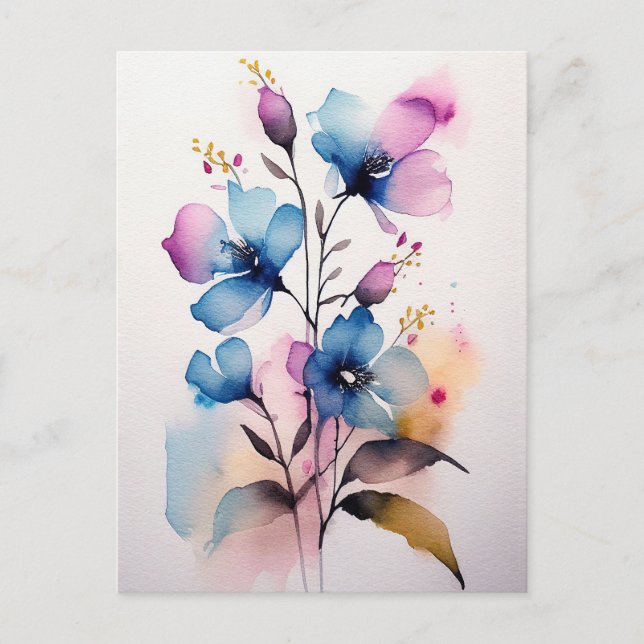 Lila und blaue Aquarellfarben-Blume Postkarte (Vorderseite)