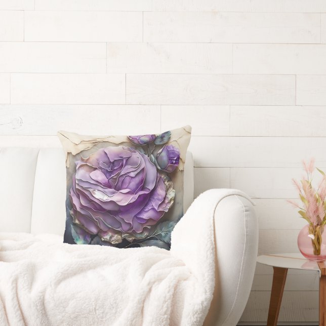 Lila und blaue Aquarellfarben Rose erweitert Kissen (Liege)