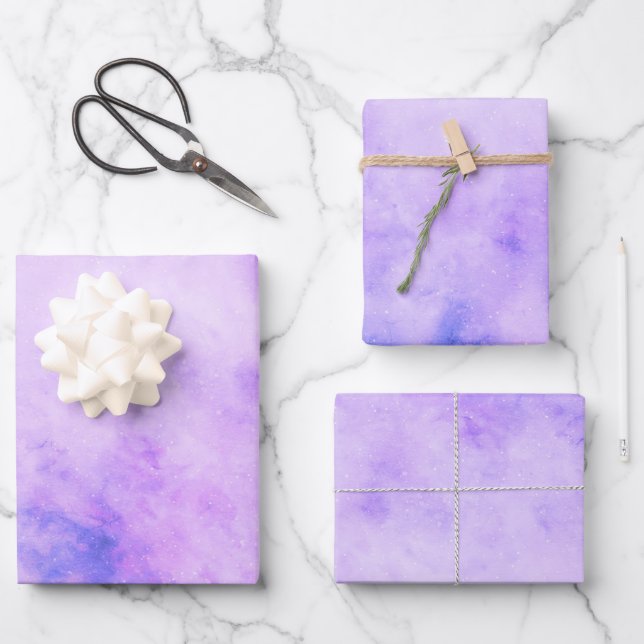 Lila und blaue Aquarellgalaxie Geschenkpapier Set (Vorderseite)