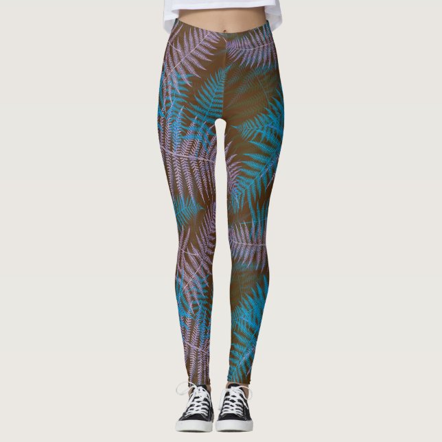 Lila und blaue Blätter Leggings (Vorderseite)