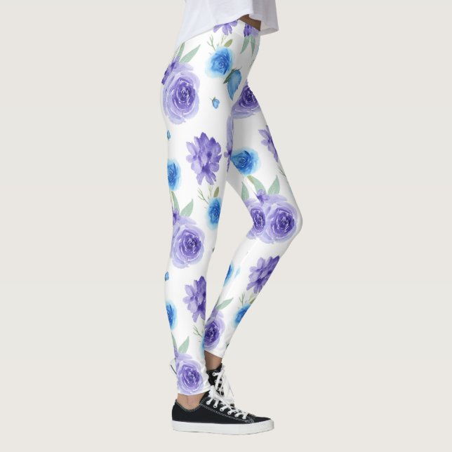Lila und blaue Blume Leggings (Rechts)