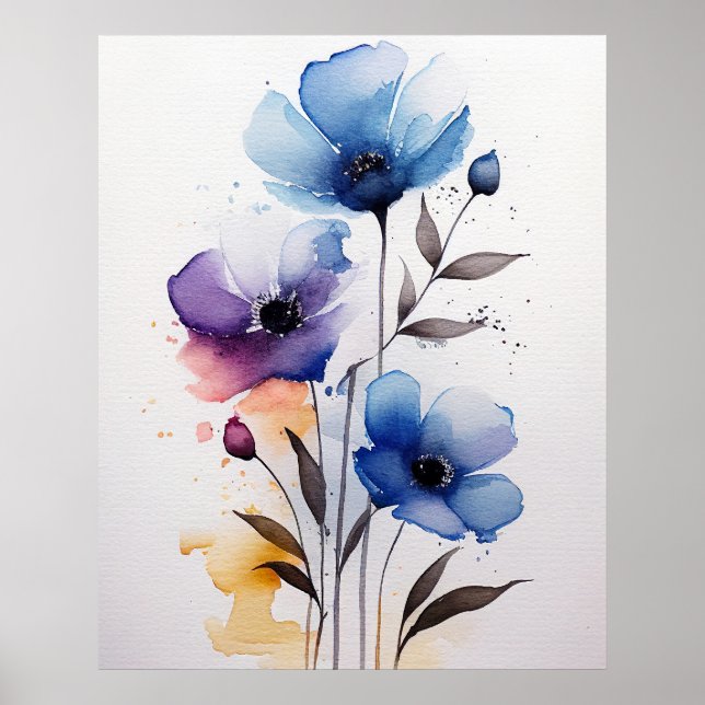 Lila und blaue Blume Poster (Vorne)