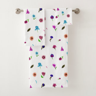Lila und blaue Blume Print, moderne Blumendrucke Badhandtuch Set