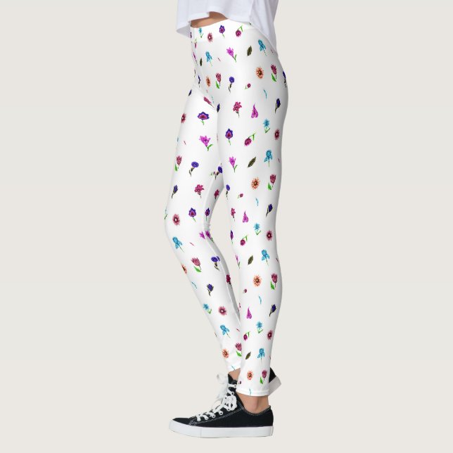 Lila und blaue Blume Print, moderne Blumendrucke Leggings (Links)