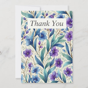 Lila und blaue Blumen auf cremefarbener Dankeskart Einladung