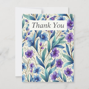 Lila und blaue Blumen auf cremefarbener Dankeskart Postkarte