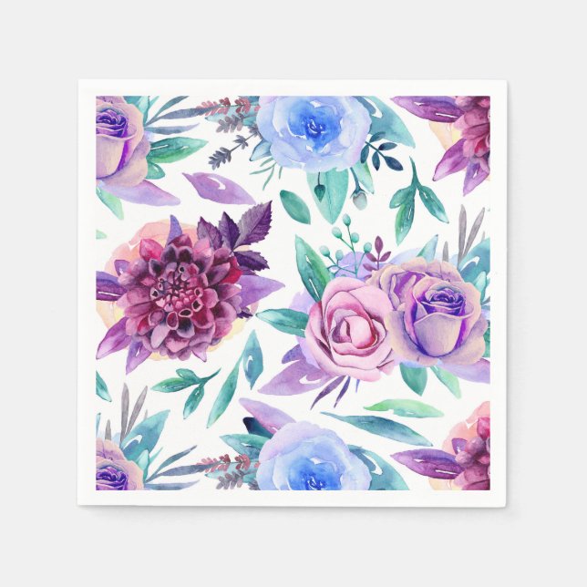 Lila und blaue Blumen. Blumenmuster Serviette (Vorderseite)